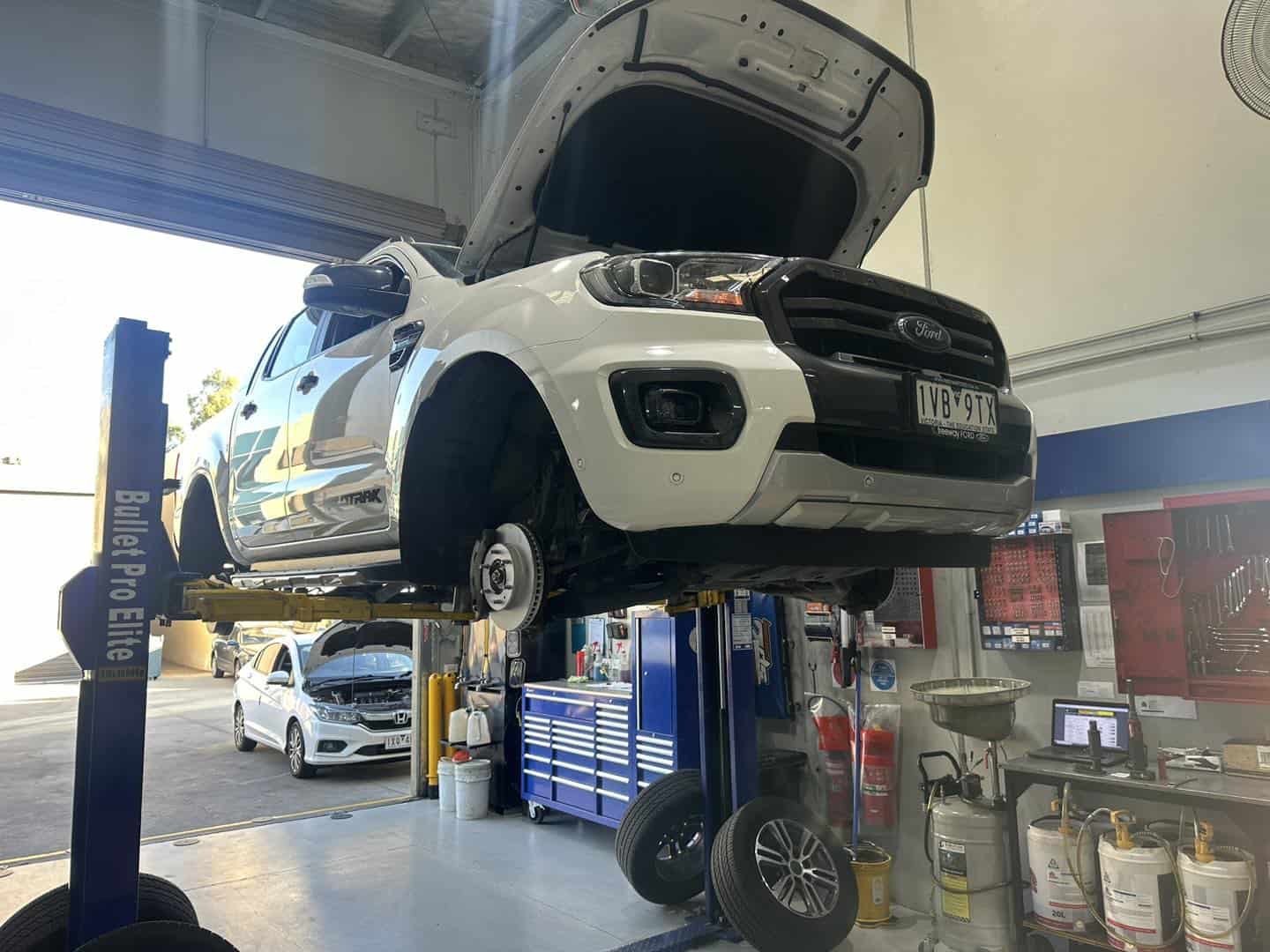 roadworthy certificate truganina ford ranger on the hoist